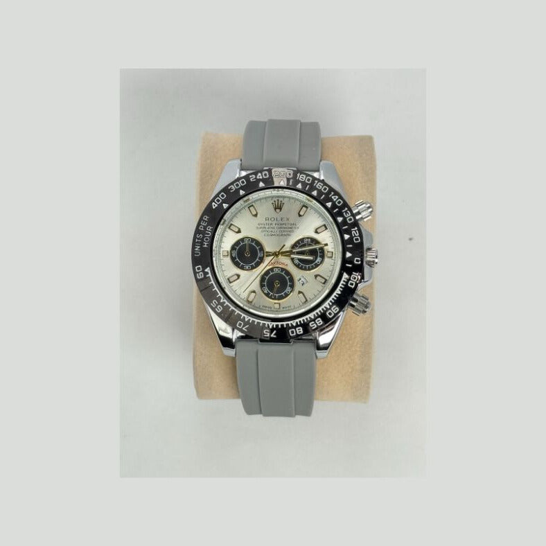 RLX Daytona Silver Dial Chronograph Sports Watch – Grey Rubber Strap