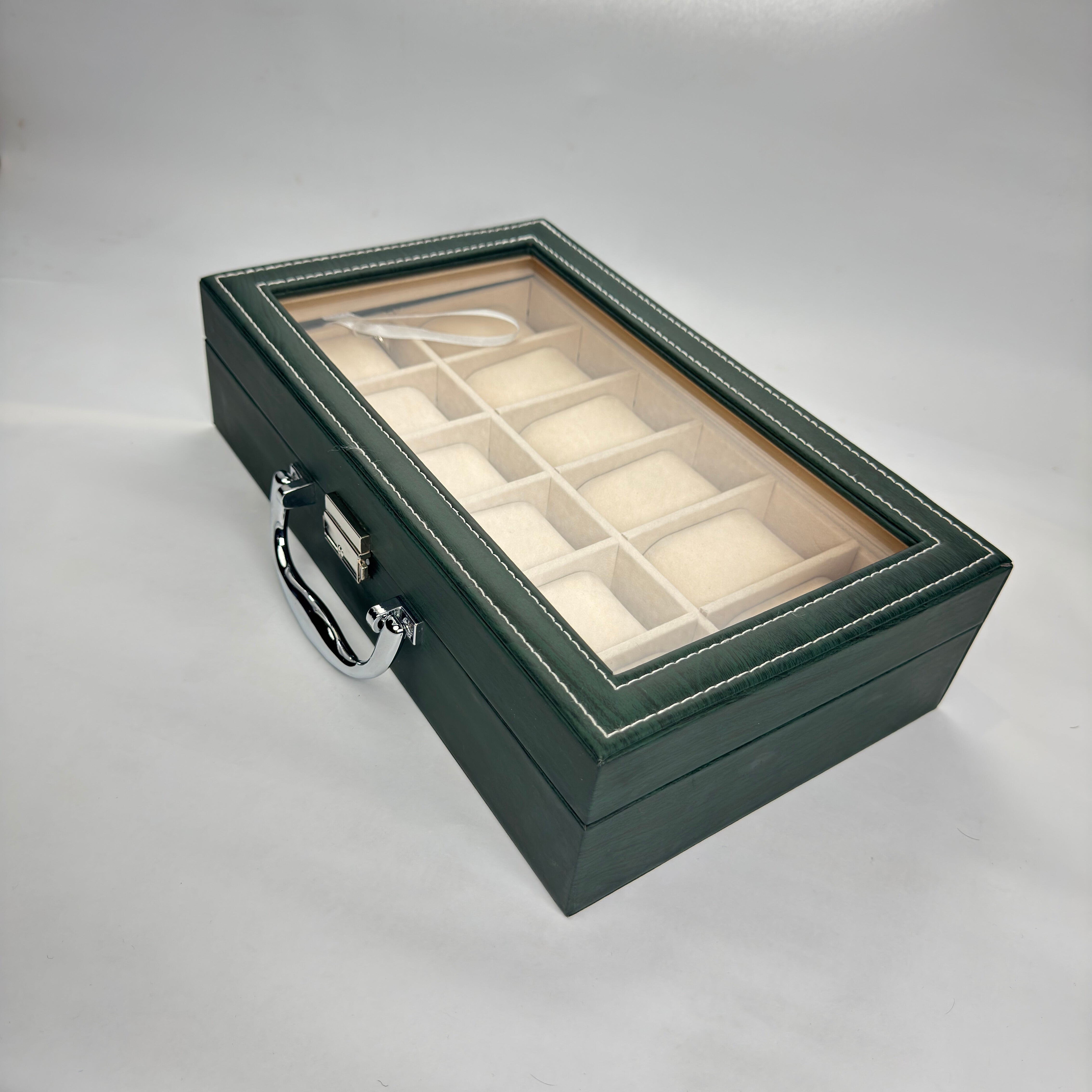Luxury 12-Slot Premiu Watch Organizer Box with Glass Display Lid