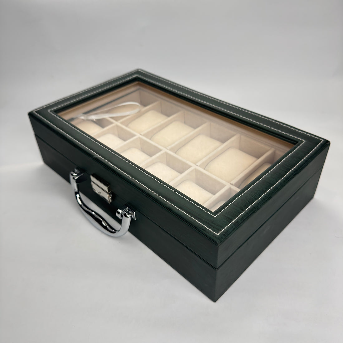 Luxury 12-Slot Premiu Watch Organizer Box with Glass Display Lid
