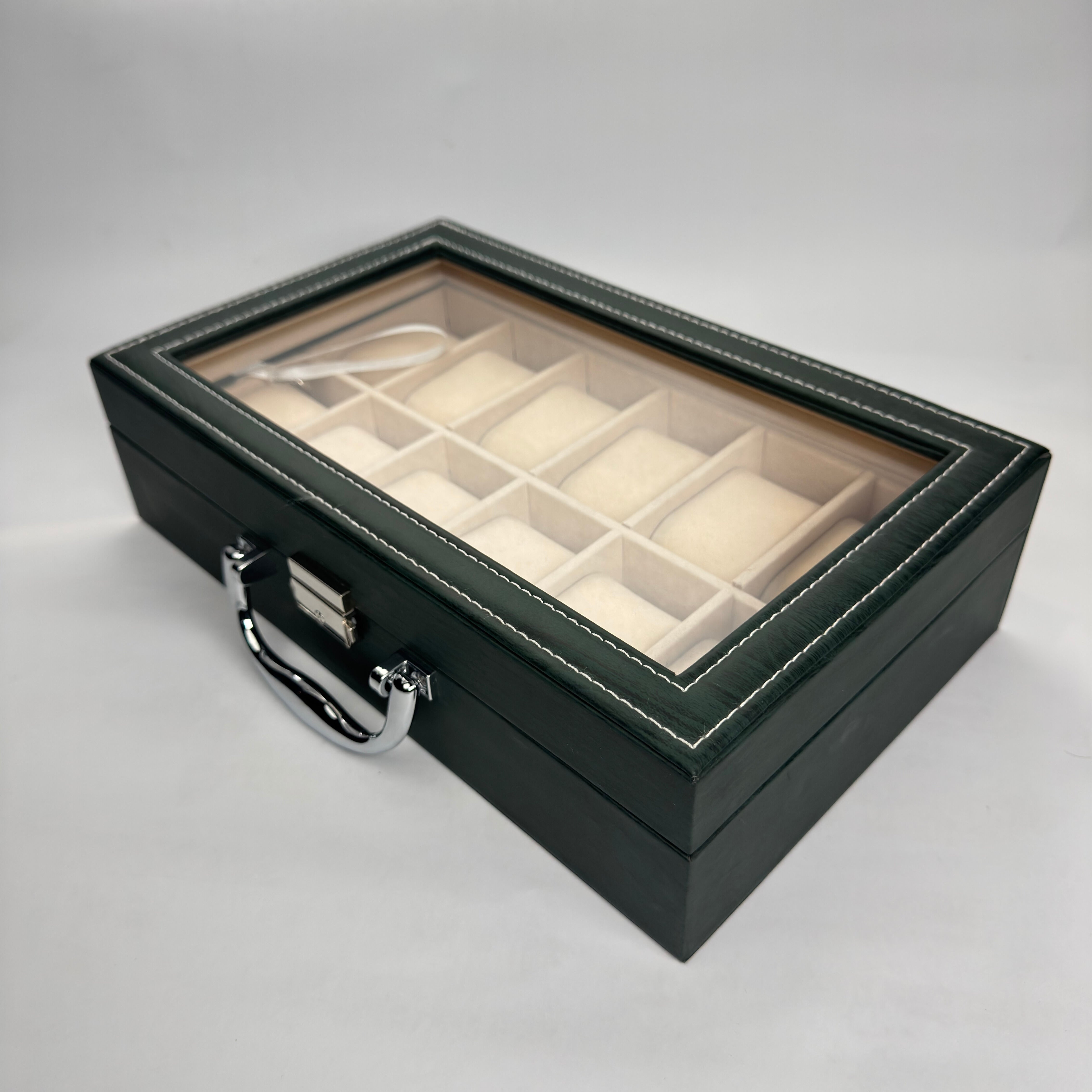 Luxury 12-Slot Premiu Watch Organizer Box with Glass Display Lid