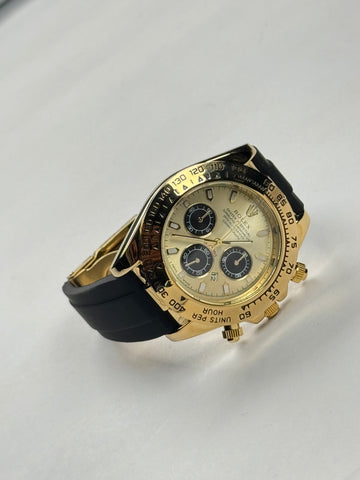 RLX Daytona Gold Chronograph Sports Watch – Black Rubber Strap