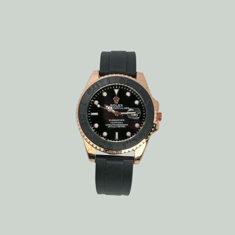 RLX Submariner Black Dial Rose-Gold Sports Watch – Date Display