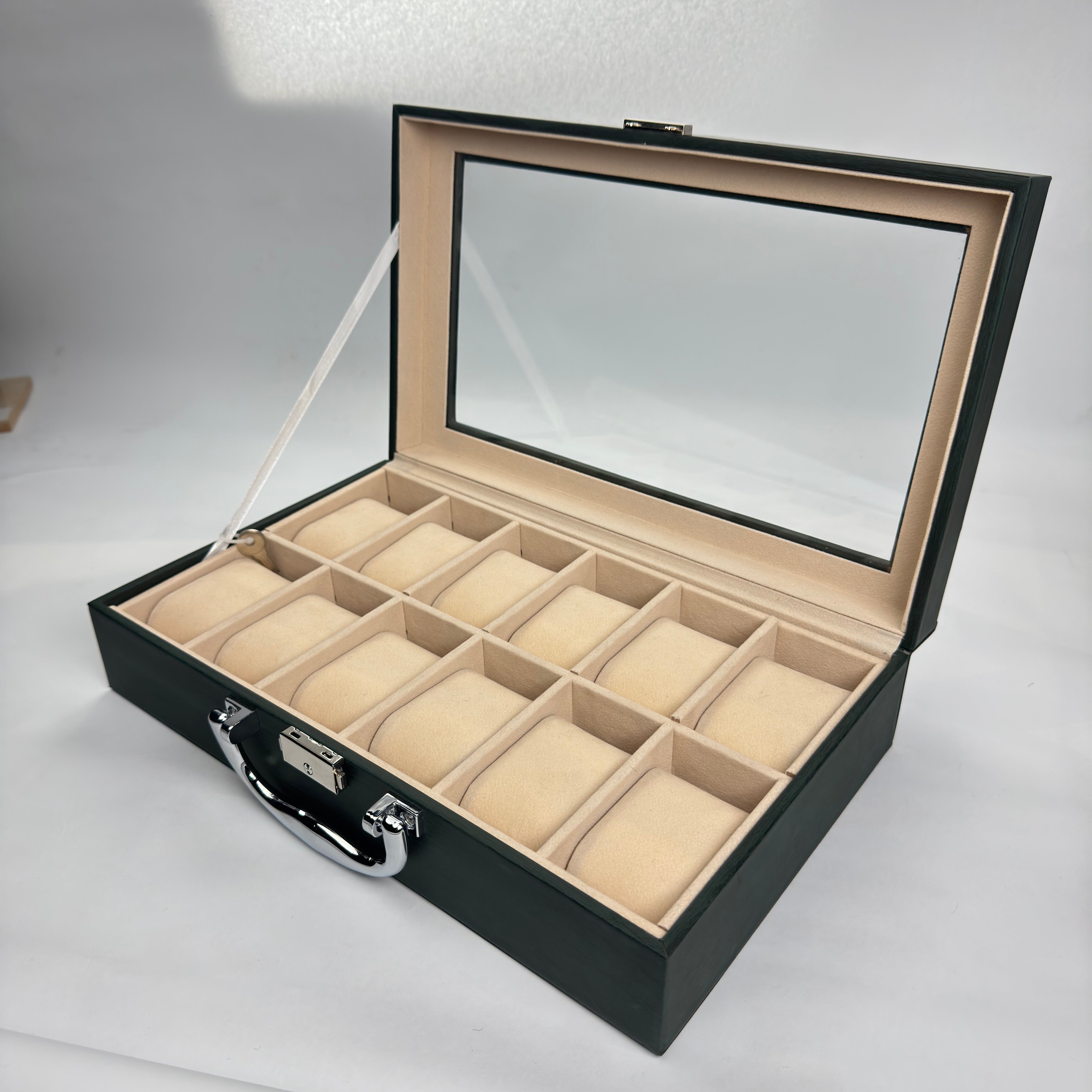 Luxury 12-Slot Premiu Watch Organizer Box with Glass Display Lid